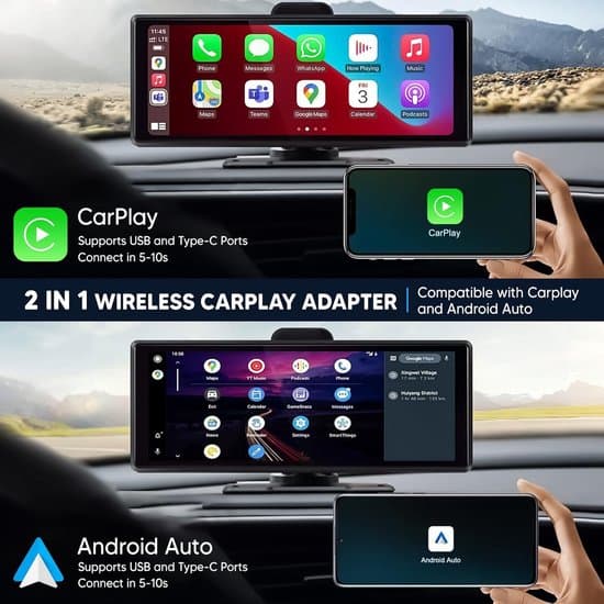 2-i-1 trådlös CarPlay- och Android Auto-adapter, USB A till C