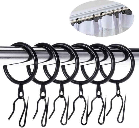 30-pak sorte 37 mm metalgardinringe med kroge og clips