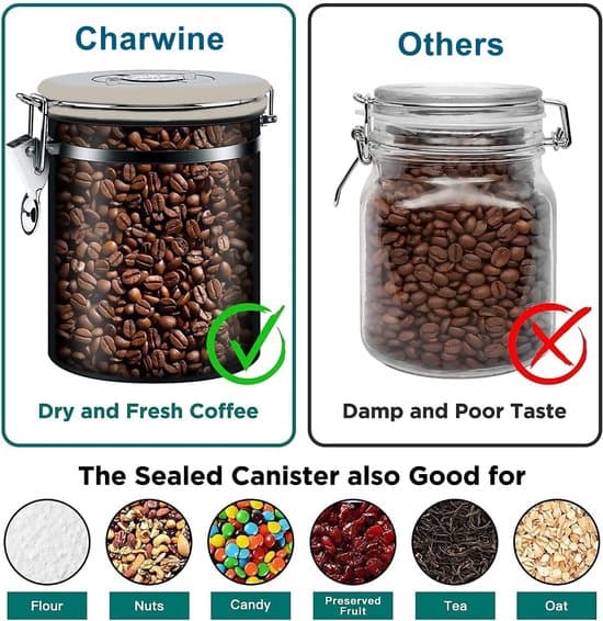 Kaffeopbevaringsbeholder - 1,2L (500g) - Med CO2-udluftning - Rustfrit stål