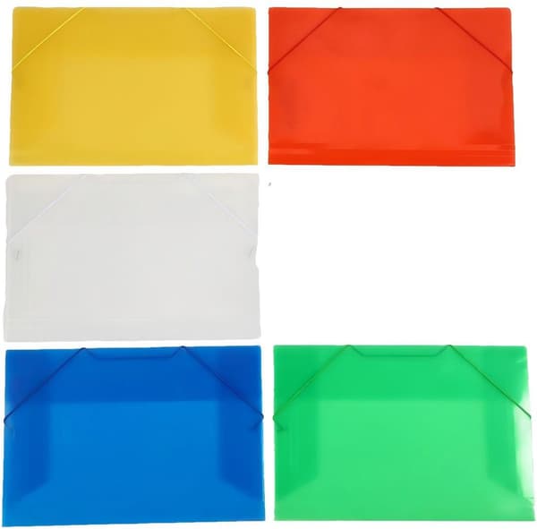 Set om 5 - A4 - Halvtransparenta plastmappar - med innerflik och elastisk stängning - Unisex