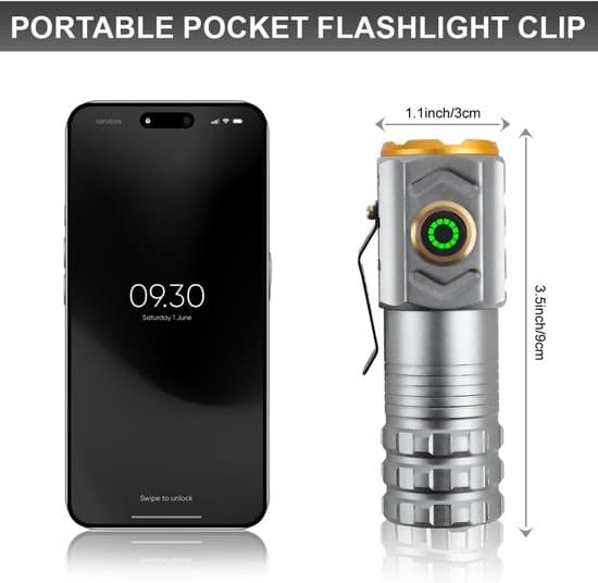 Kannettava taskulamppu - ladattava LED-taskulamppu - Taskulamppu - Magneettinen taskulamppu - Hopea