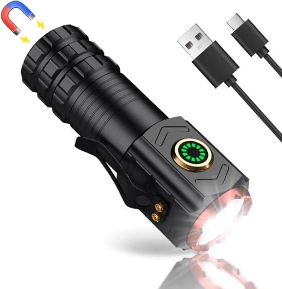 Erittäin kirkas LED-taskulamppu, USB-ladattava, 5 valotilaa, musta