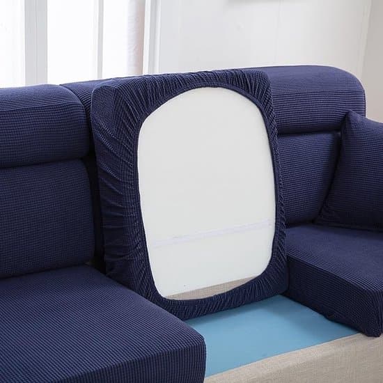 Marinblå elastisk soffkuddsöverdrag, flexibelt elastiskt möbelskyddsöverdrag med botten