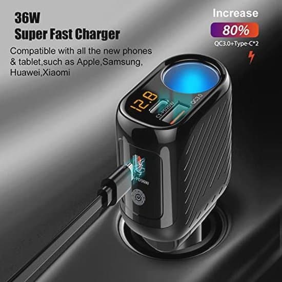 120W billaddare Typ C - 4-i-1 USB C billaddare med LED-voltmeter