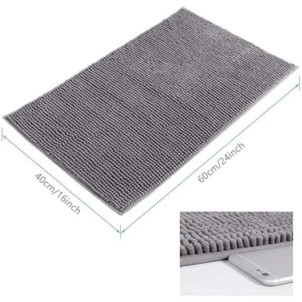 Badrumsmatta - Chenille mikrofiber - Halkfri - 60cm x 40cm - Grå