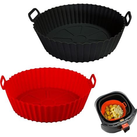Silikonbelagd airfryer, 8-tums airfryer-korgfoder (röd + svart)