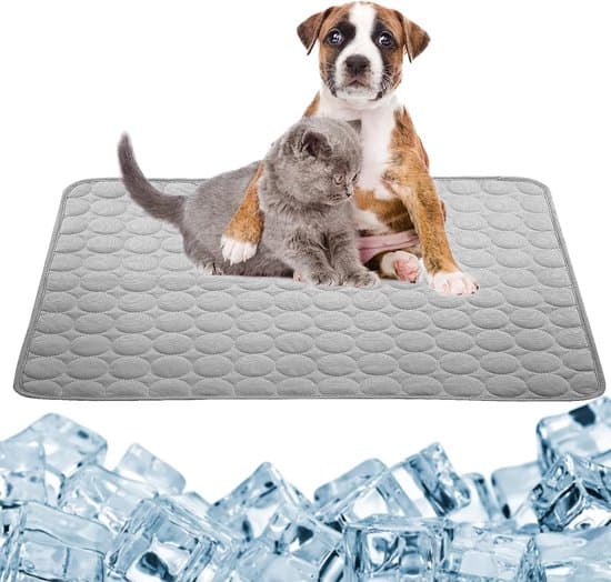 Kølemåtte til hunde og katte under 15 kg - Vaskbart sovetæppe til kæledyr - Medium, 60 x 50 cm - Grå