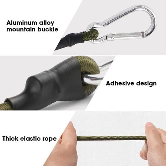 Elastiska rep med karbinhake - 4-pack - 30 cm - Slitstarka fästremmar - Elastiska krokar för camping - Presenningar - Bagage - Grön