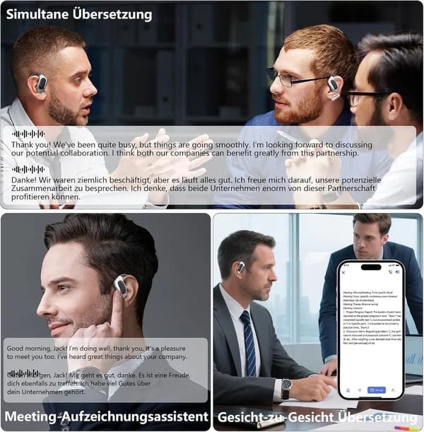 AI-översättning Bluetooth 5.4 HiFi-hörlurar med LED-strömindikator, stöder 144 språk