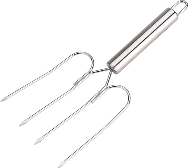 Stegegaffel/grillgaffel i rustfrit stål til kylling - Sølv