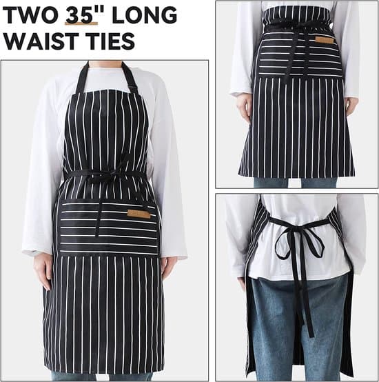 Duo Forklæder - Madlavningsforklæder - Stribede Forklæder - Med Lommer - Unisex - Stil E