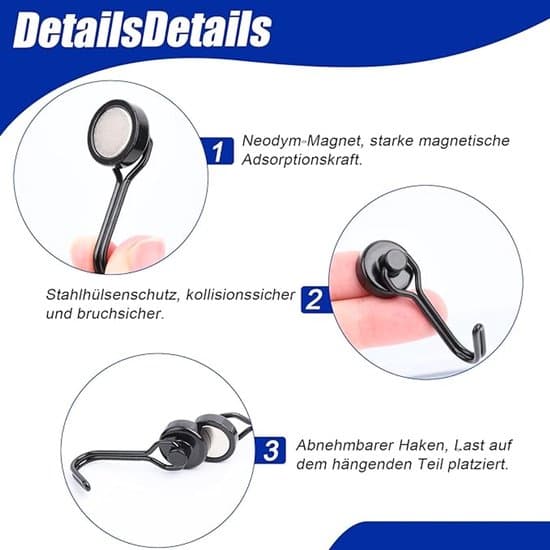 8-pack Neodym Magnetkrokar - 7 kg Last - Svart