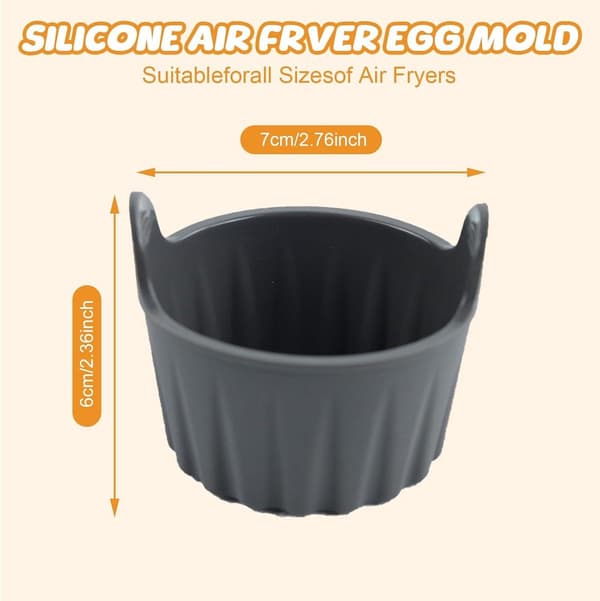 Airfryer æg bageform sæt, 6 stk, genanvendelige silikoneforme (grå)