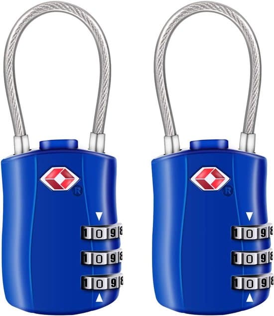 [2-pack] TSA Bagagelås – 3-siffrigt säkerhetslås – Kombinationslås – Kodlås för resväskor, bagage, väskor, etc. – Blå
