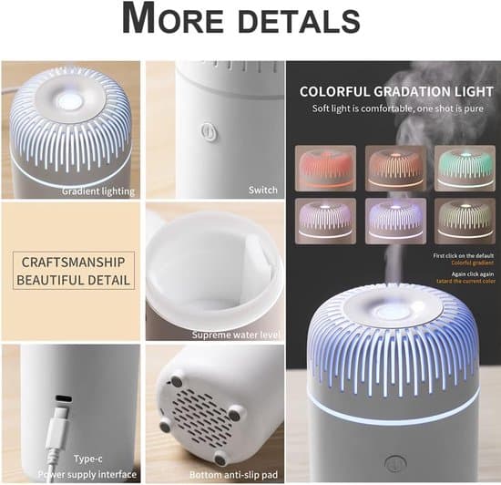 Lämplig för bildiffusor luftfuktare 100 ml aromaterapi mini bärbar LED vit