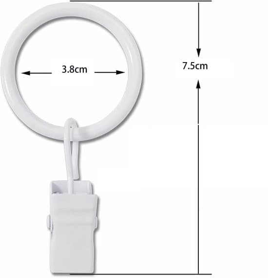 45-dele 7,5x3,8 cm hvide metalgardinringe med clips