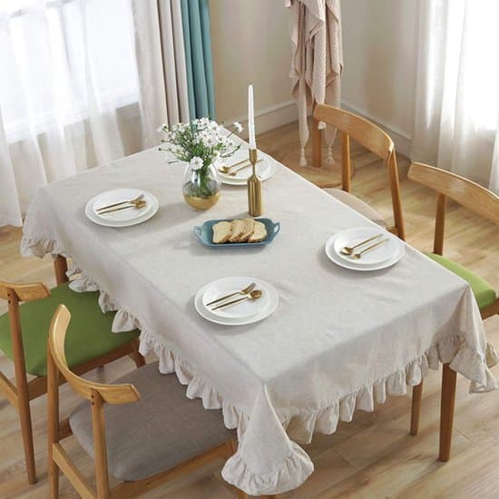 Beige linneduk, rektangulär, slitstark, lämplig för middagar och picknick, storlek: 100 x 140 cm
