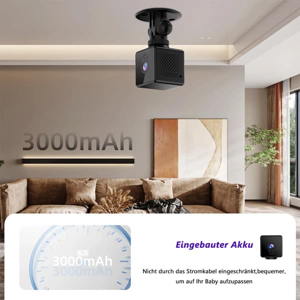 Minikamera, 1080P inomhusövervakningskamera, stöder realtidsöverföring, mobilapp