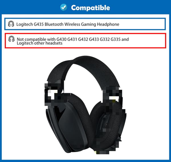 Åndbare, holdbare udskiftningsørekopper kompatible med Logitech G435 Bluetooth trådløst gaming-headset skumpuder 1 par sorte