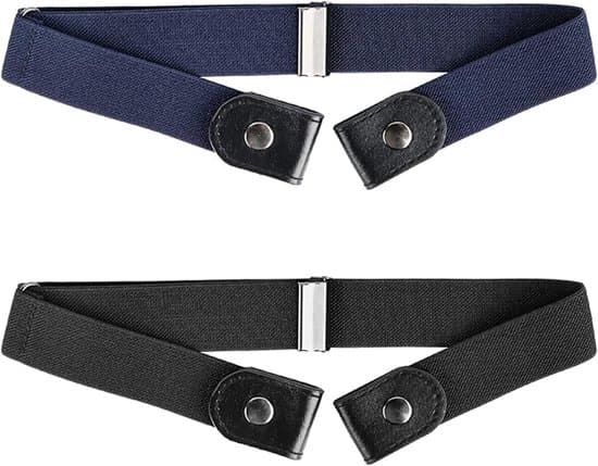 2-delt elastisk bælte uden spænde til kvinder og mænd, usynlig plus size til jeans, sort, S
