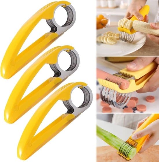 Set med 3 bananskärare i rostfritt stål