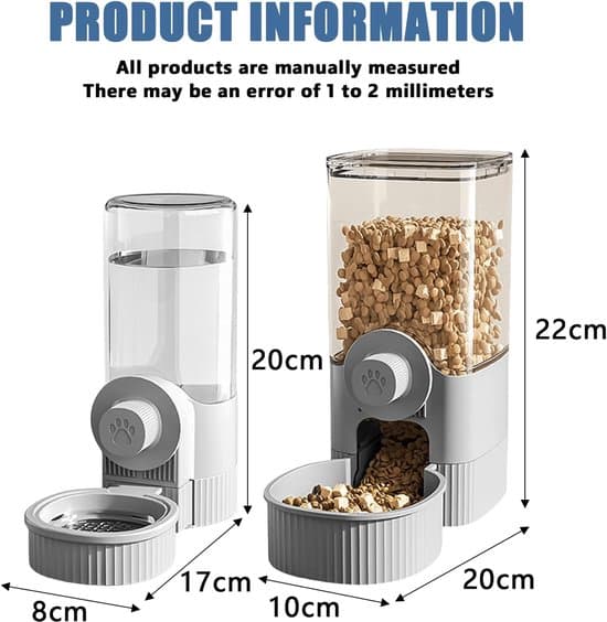 520 ml tyngdekraft vanddispenser til kæledyr og 1,2 l automatisk katte- og hundefoderautomat til våd/tørfoder, små til mellemstore kæledyr (grå)