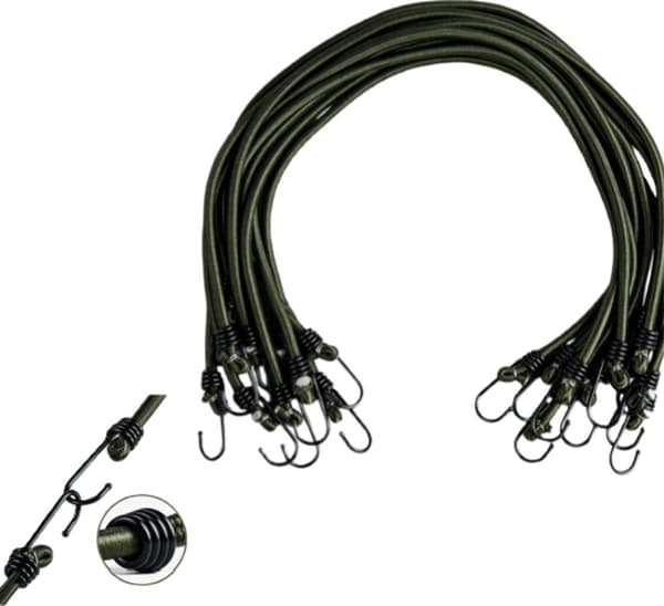 10-pack armégröna 75 cm kraftiga elastiska bagageremmar med krokar