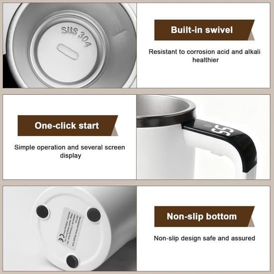 380 ml vit självrörande kaffe- och temugg med temperaturdisplay