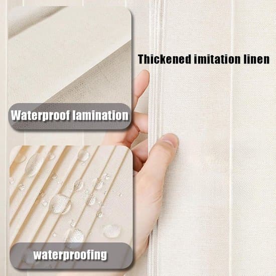 Duschdraperi i linne - Vikbart duschdraperi - Badrumsförvaring - Magnetisk stängning - 100x200 cm - Beige