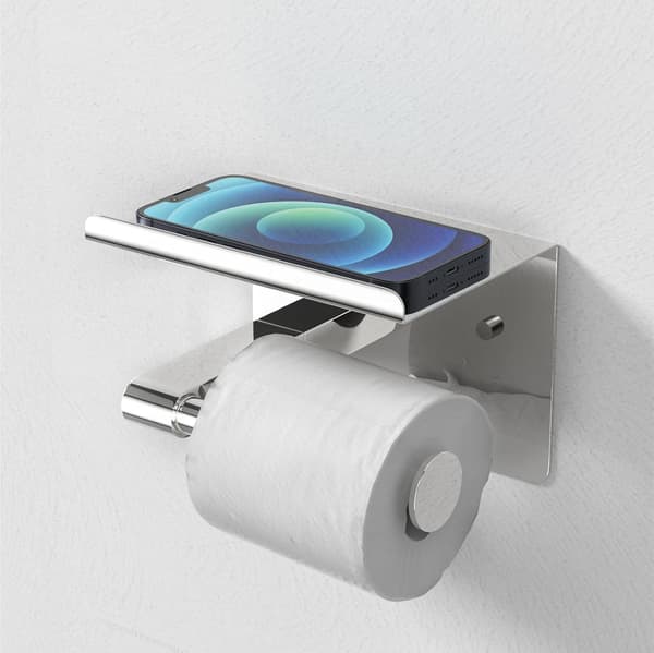 Forkromet vægmonteret toiletpapirholder med hylde og rustfrit stål