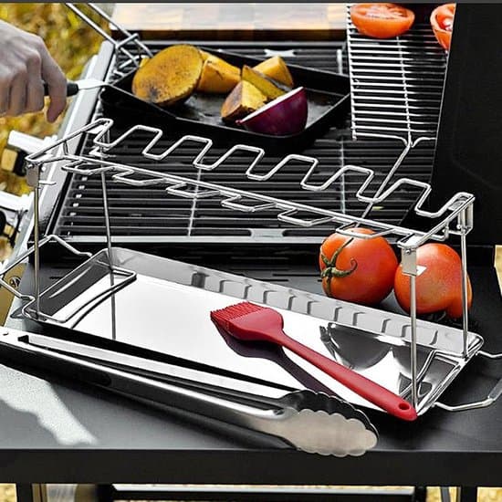Kyllingevingeholder - BBQ Grill - Kyllingegrill - BBQ Tilbehør - Inkluderer Drypbakke - Rustfrit Stål - Passer til 14 Kyllingelår