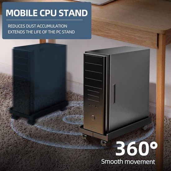 Computerstander, Computeretui, Computerbakke, Justerbar og mobil, CPU-stander, med 4 hjul, Plast, Ventileret computertårnstander, Sort