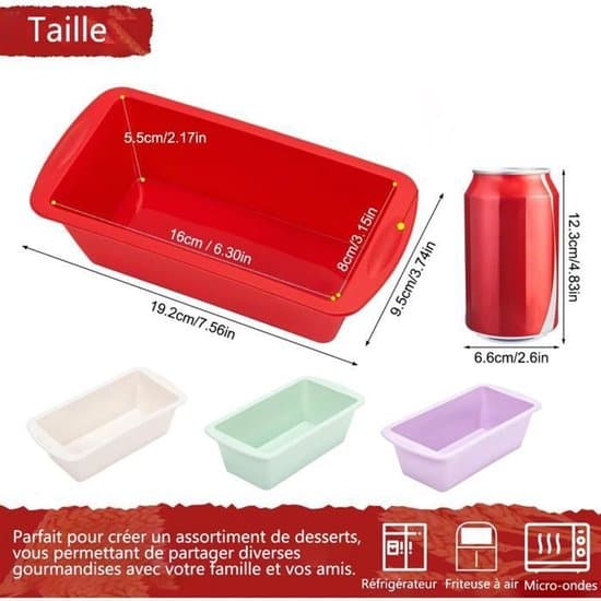 Firedelt kageformssæt - rektangulær non-stick kageform - toastform - 19x8x5,5 cm - tilbehør til airfryer