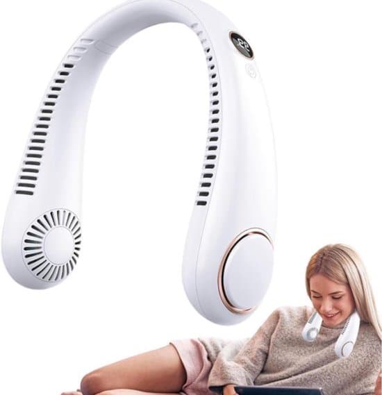 Bladeless halsventilator, 5 hastigheder, display, genopladelig, blå