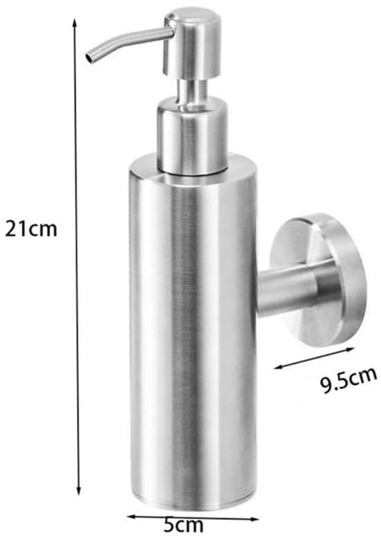 Vægmonteret sæbedispenser i rustfrit stål, Sæbedispenser, sæbepumpe, Vægmonteret sæbedispenser, Håndsæbedispenser, Rustfrit stål, Sølv