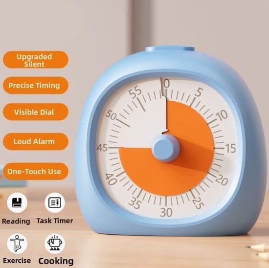 Visuel Timer - Timer - 9x9,5 cm - Genopladelig - Studietimer til Børn og Voksne - ADHD Timer - Køkkentimer - Magnetisk - Hvid og Orange