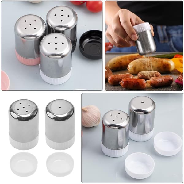 2-pack kryddburkar i rostfritt stål, kökskryddpulverflaskor - silver