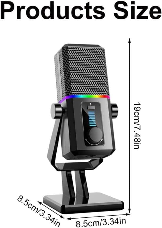 RGB USB Kondensatormikrofon til PC, Mac, Android, PS4/5, Kardioid Pickup, Støjreduktion.