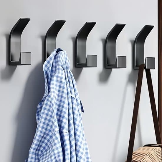 5-delt foldbar tøjkrogssæt - Foldekroge i aluminiumslegering (ingen boring påkrævet) - Skjult krogarray - Dobbelt krogarray - Sort