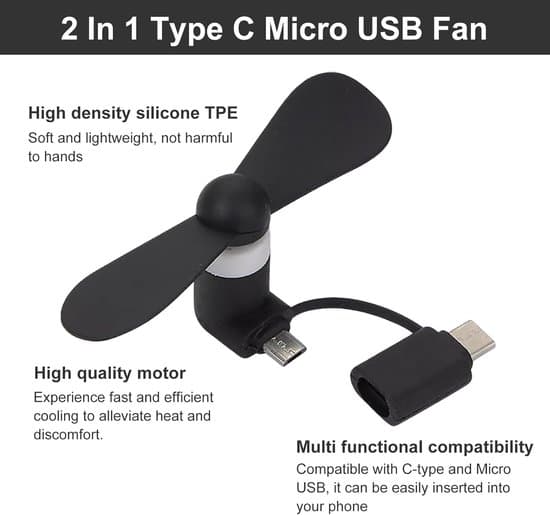 Smartphone Mini Ventilatorsæt - 5 stk. pakke - Laptop Ventilator - USB Mini Ventilator (Android) - Trådløs Håndholdt Ventilator - til USB-C og Micro-USB Interfaces -...