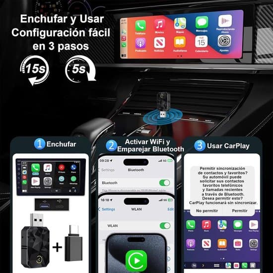 Langaton CarPlay-sovitin iPhone/Android-puhelimille, plug and play