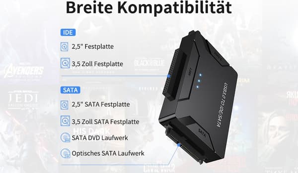 USB 3.0 - SATA IDE -sovitin kiintolevysovitin virtakytkimellä 2,5 3,5 tuumaa