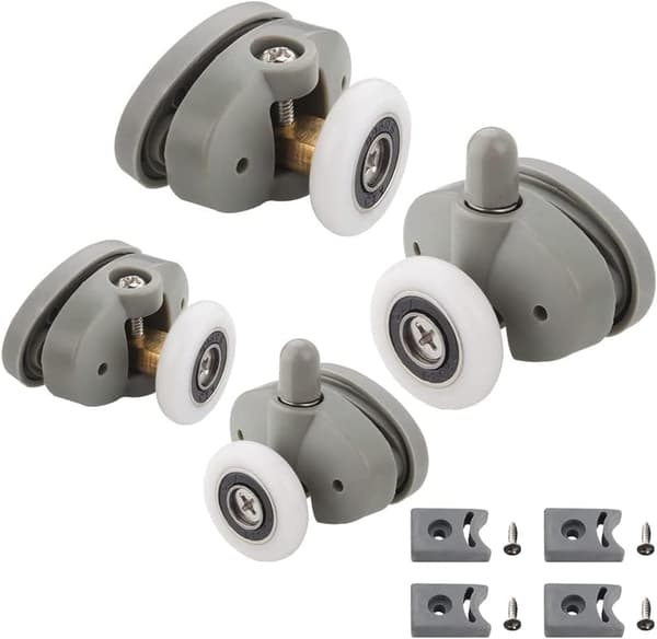 Fire 25 mm skydedørsruller til bruser, velegnet til 4-6 mm glashuller.