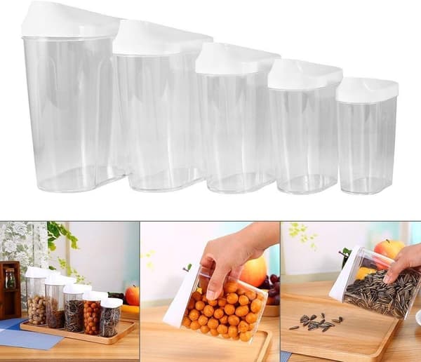 Plastförvaringslådor, köksförvaringsbehållare för torrfoder - 5 delar