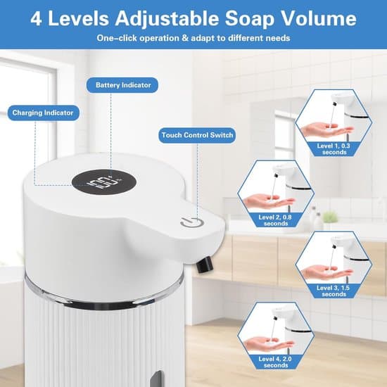 Automatisk sæbedispenser med digitalt display, USB genopladelig skumsæbedispenser til badeværelset