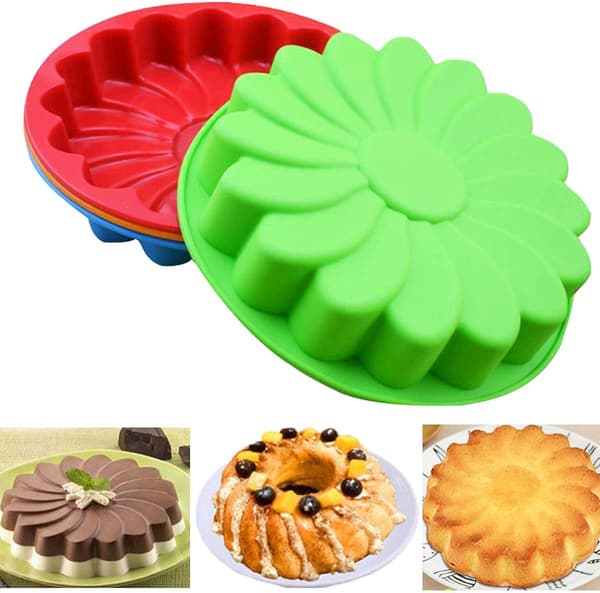 3-delt silikone blomsterkageforme, runde bageforme til Bundt-kager og fester
