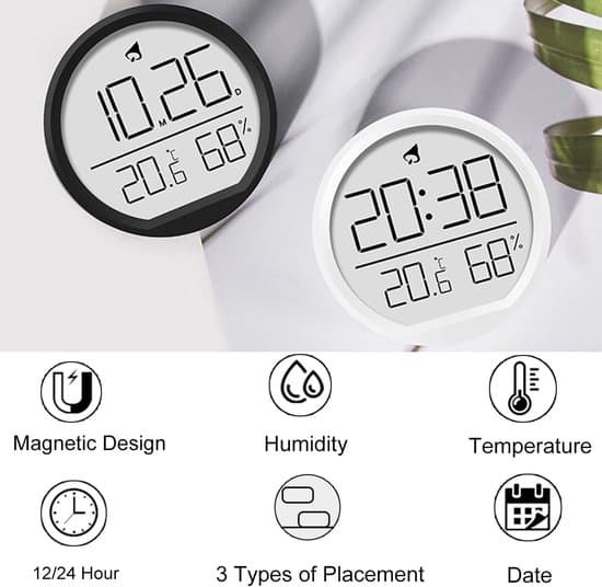 Digitalt ur med LCD-termometer og kalender - Sort