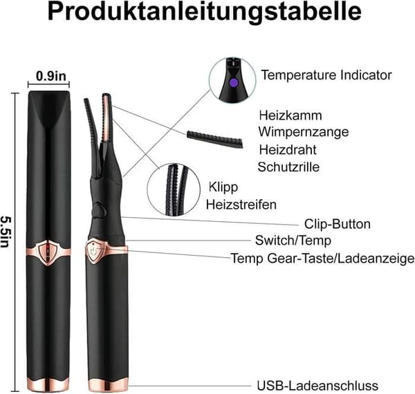 Øjenvippebukker, opvarmet øjenvippebukker, elektrisk øjenvippebukker, USB-interface, 3 temperaturindstillinger