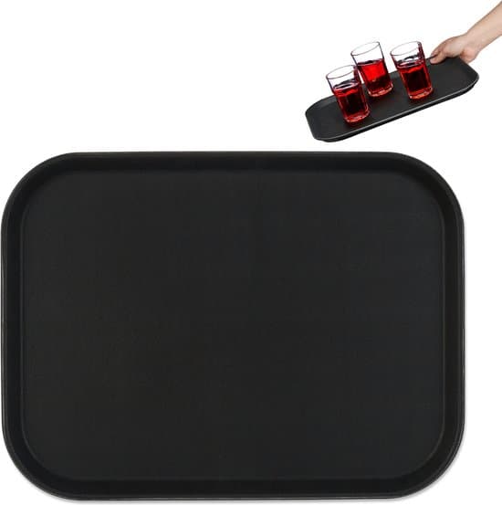 Serveringsbakke - Rektangulær - 41 x 30 cm - Hævede kanter - Skridsikker - Sort