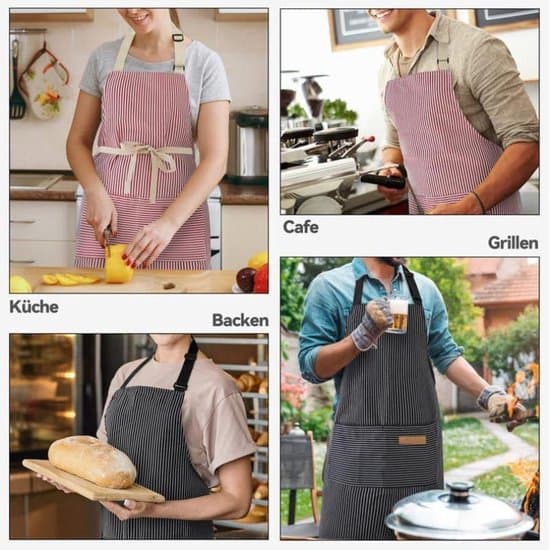 Duo Forklæder - Madlavningsforklæder - Stribede Forklæder - Med Lommer - Unisex - Stil E